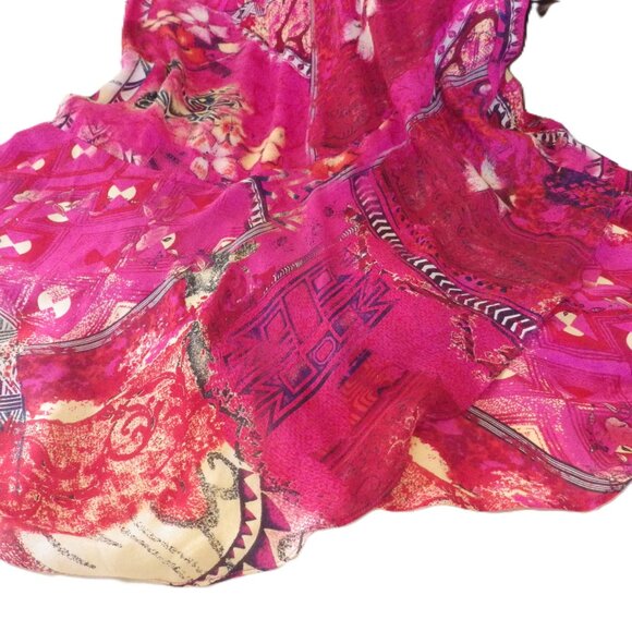 Silk Midi Skirt by Chico's/ Ruffled Slit Hem/ Hot Pink Floral/ 2 - Picture 6 of 9